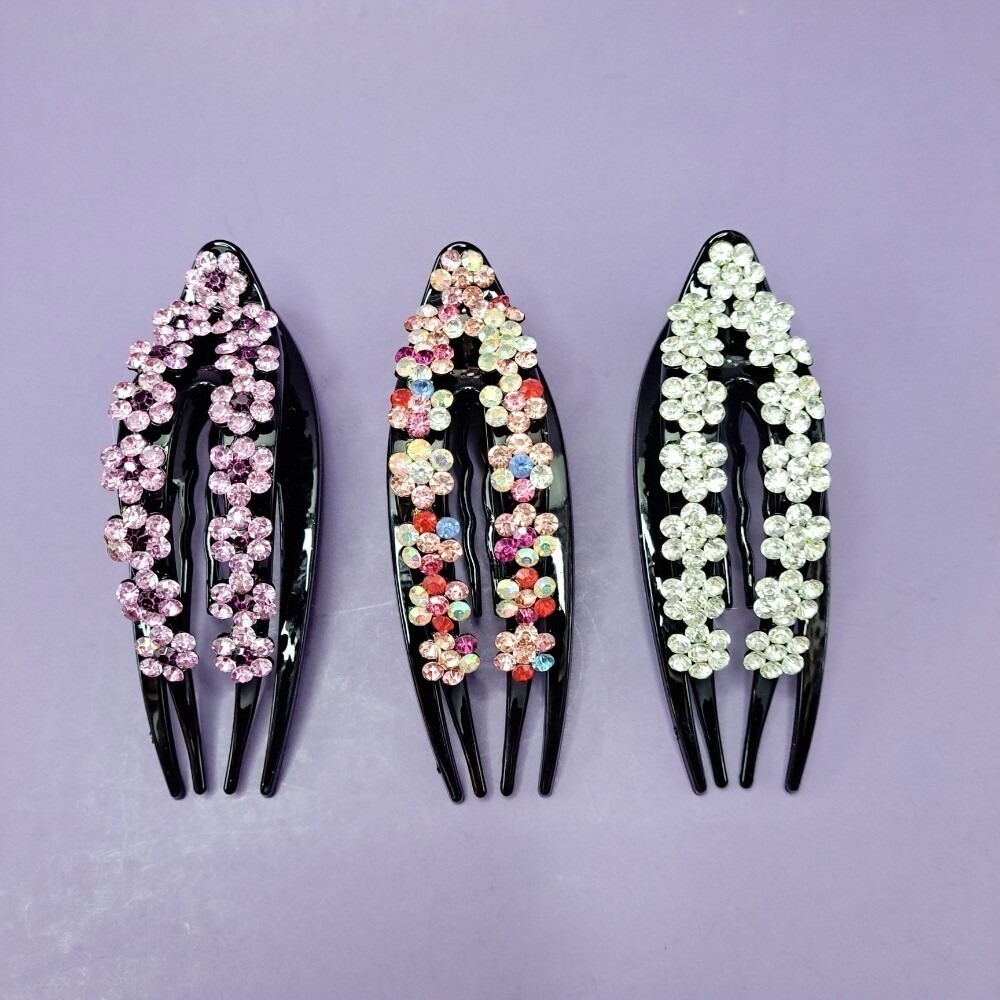 Rhinestone Flower Hair Comb Set - Sparkly Floral Hair Accessories - Picture 12 of 13